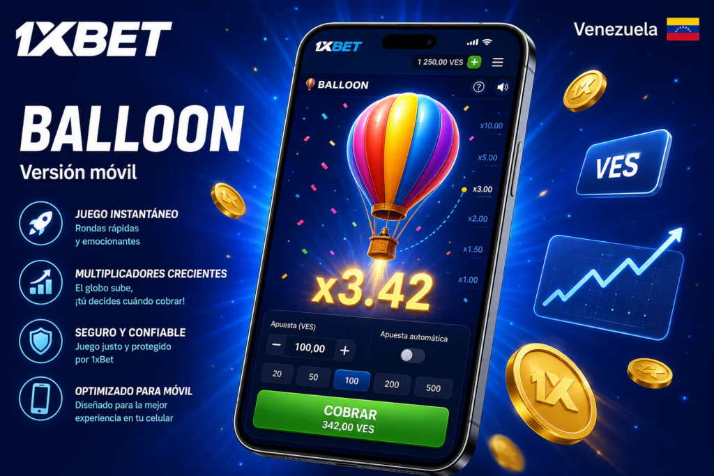 Versión móvil del juego instantáneo Balloon en 1xBet Venezuela
