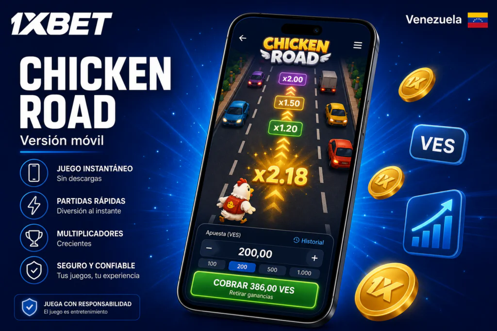 Versión móvil del juego instantáneo Chicken Road en 1xBet Venezuela
