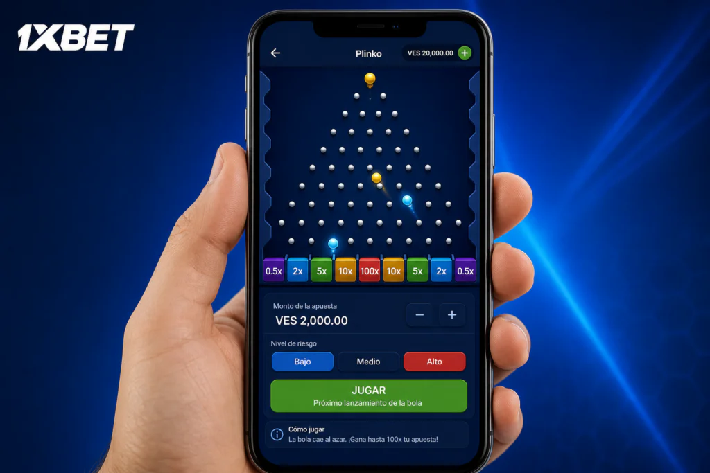 Versión móvil del juego instantáneo Plinko en 1xBet Venezuela